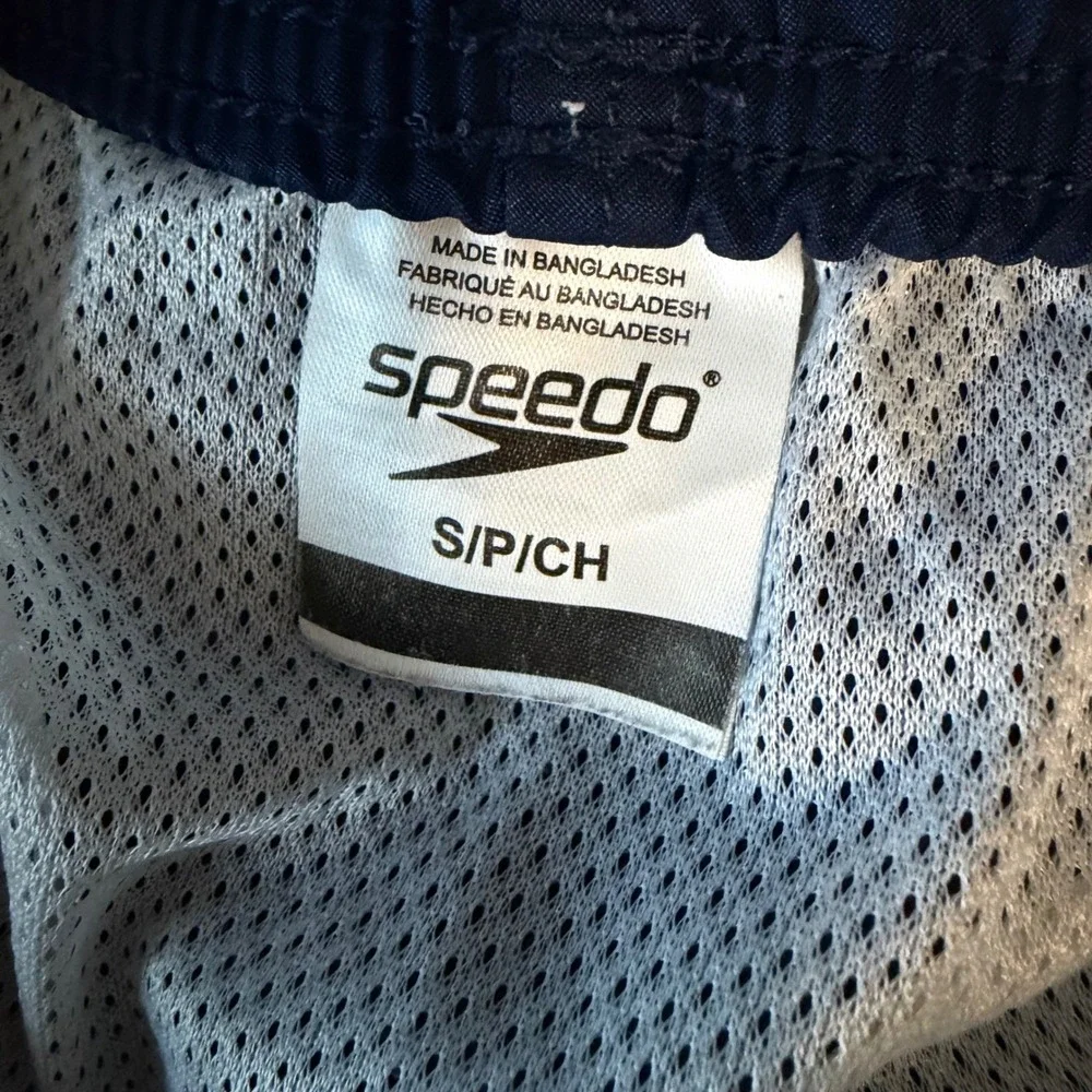 Speedo Swim Trunks Small Navy Blue Elastic Drawstring Waist‎ Mens